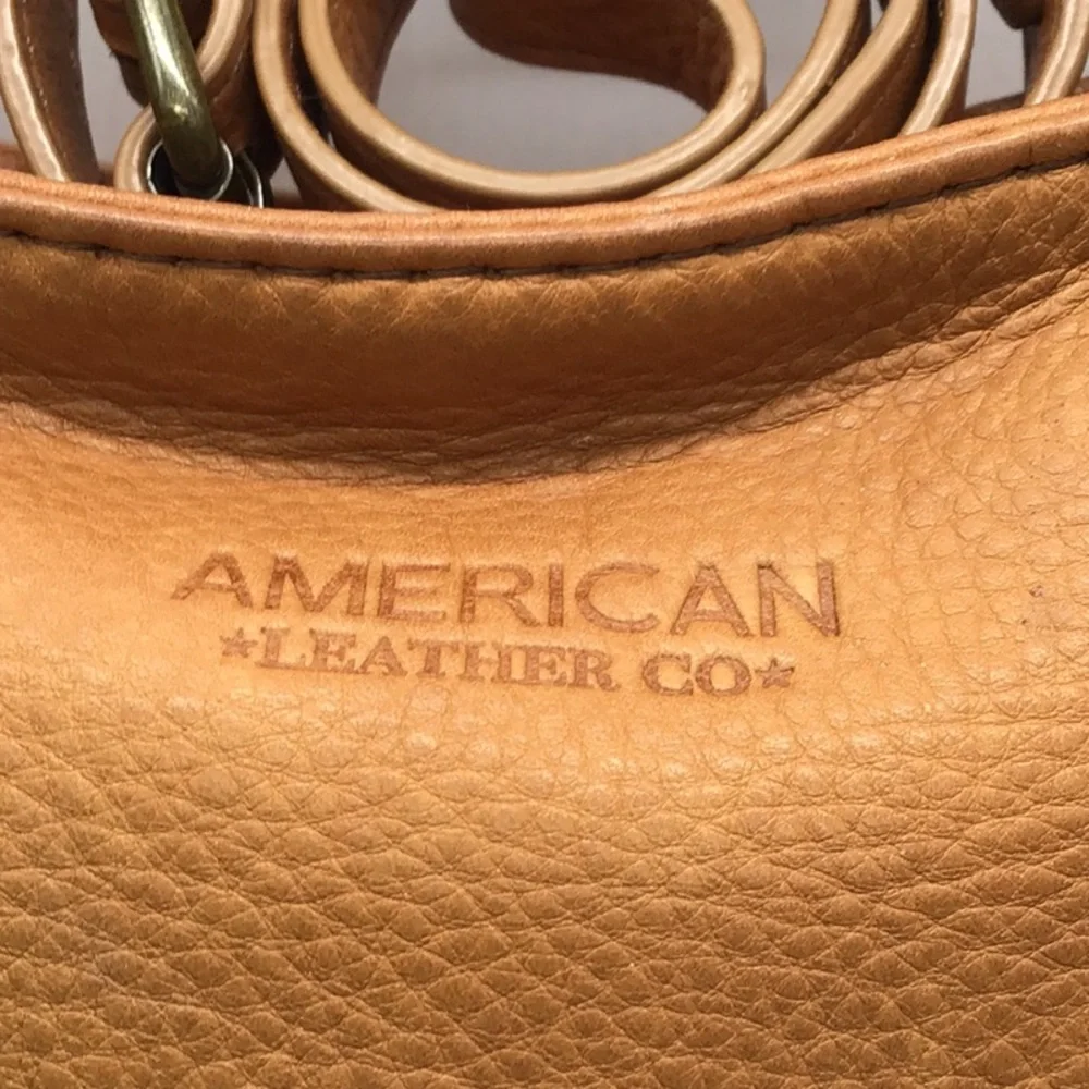 American Leather Co Caramel Brown Pebble Leather Shoulder Bag - Picture 2 of 13
